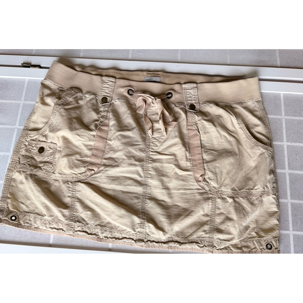 Y2K 2000's Old Navy Tan Cargo Mini Skirt XL Utility Drawstring Low Rise Khaki